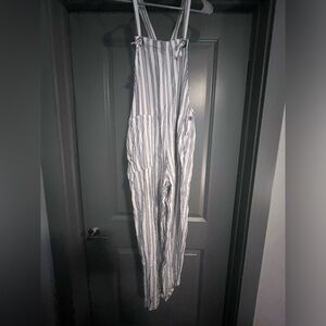 hollister striped overalls